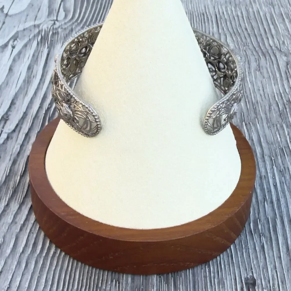 Gimet Italy 925 Sterling Silver Filigree Floral Rose Wide Cuff Bracelet (140)